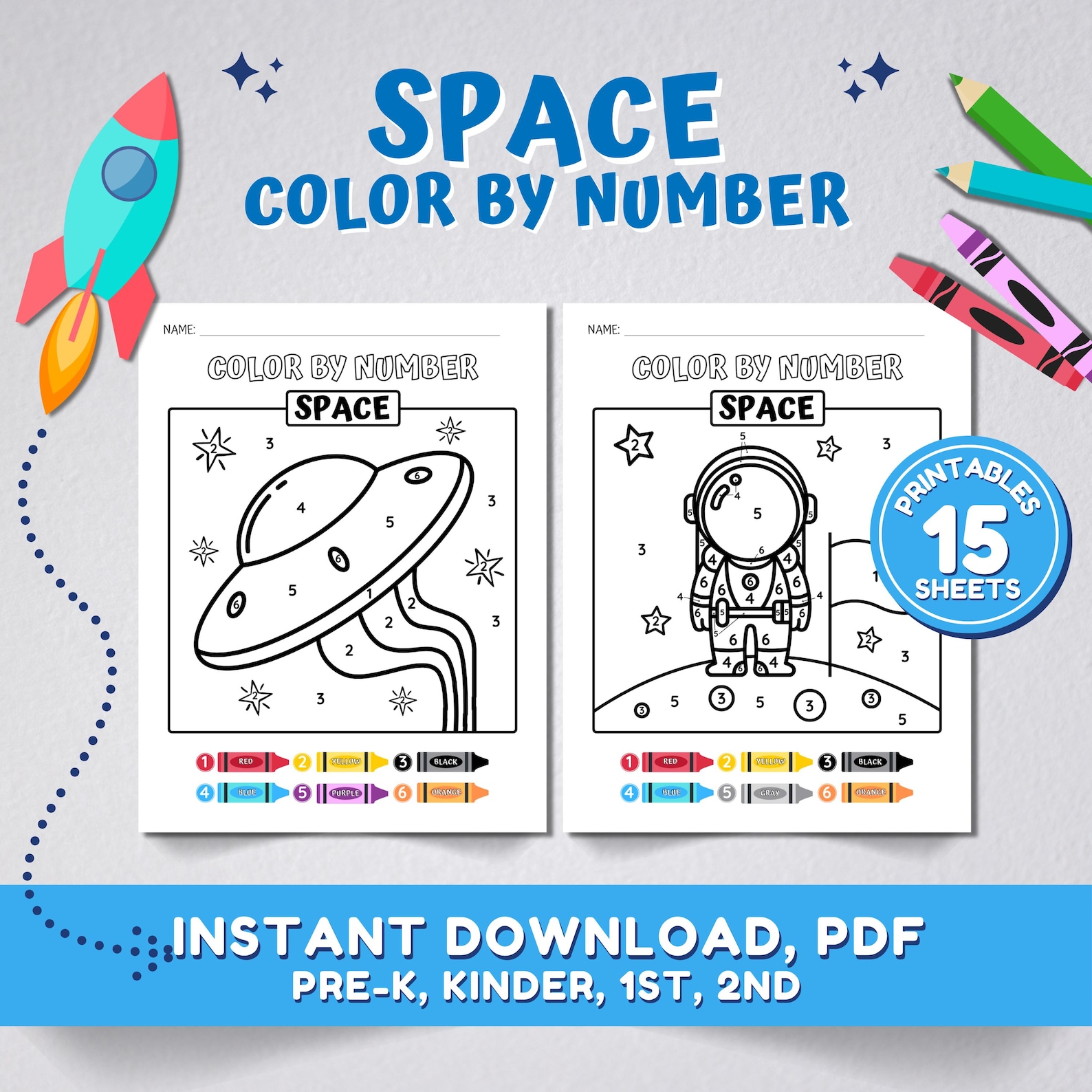 Color by Number Space | Educational Activity for Kids | Preschool, Pre ...