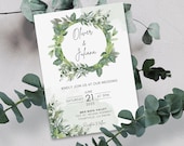 Editable Canva Wedding Invitation | Watercolor Greenery Template | Rustic Botanical 5x7 Invite | Elegant DIY Wedding Download