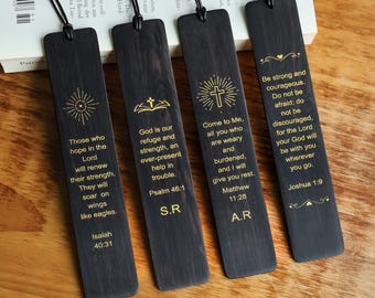 Marque-page verset de la Bible chrétienne - Bois d'ébène personnalisé gravé au laser avec finition dorée