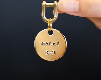 Custom Hand Stamped Brass Dog Tag, Personalized Pet ID Tag