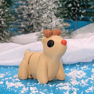Rudolph Red Nose Reindeer Fidget Toy Desk Pet Christmas Gift for Kid Mini Fidget Toy Articulated 3D Printed Flexible Sensory Stress Toy