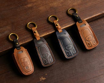 Op maat gemaakte sleutelcover van echt leer voor Audi Q7, A4 en A5, krasbestendige beschermhoes, premium leren sleutelcover, autoaccessoire en cadeau.