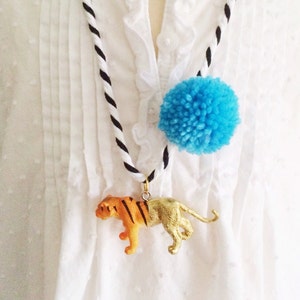 Tiger Necklace with Pom Pom for Kids