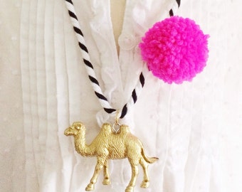 Camel Necklace with Pom Poms for Kids