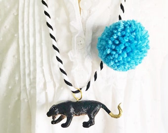 Panther Necklace with Pom Pom for Kids