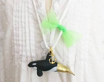 Girls Orca Necklace with Anchor Charm and Tulle Bow