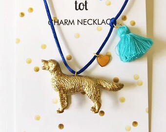 Golden Retriever Dog Necklace for Girls with Tassel with Heart Charm