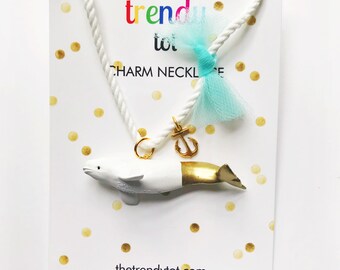 Beluga Whale Necklace in Gold with Anchor