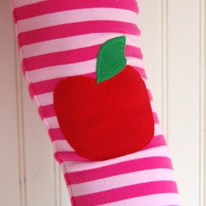 Apple Leggings, Girls Knee Patch, Pink Stripe Leggings / Back to School image 3