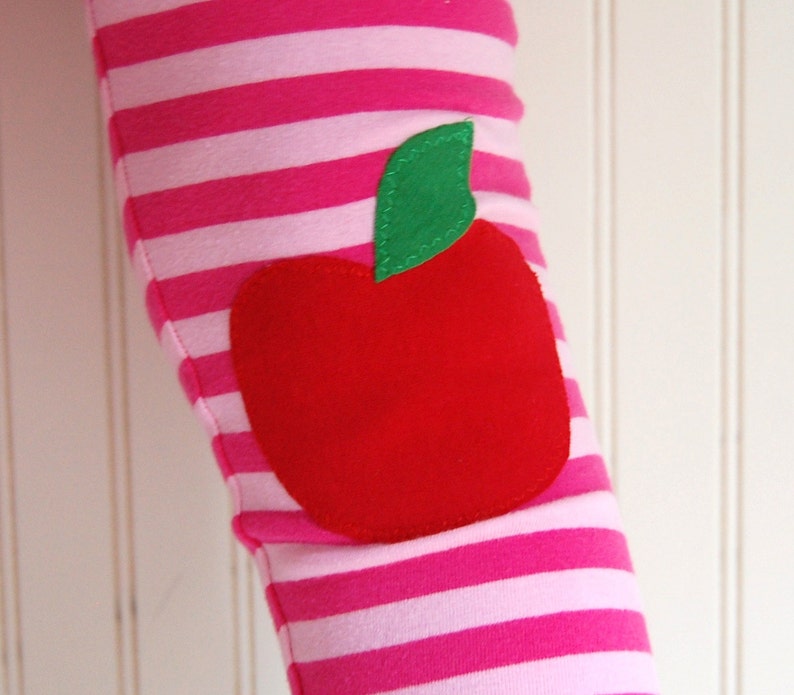 Apple Leggings, Girls Knee Patch, Pink Stripe Leggings / Back to School image 3