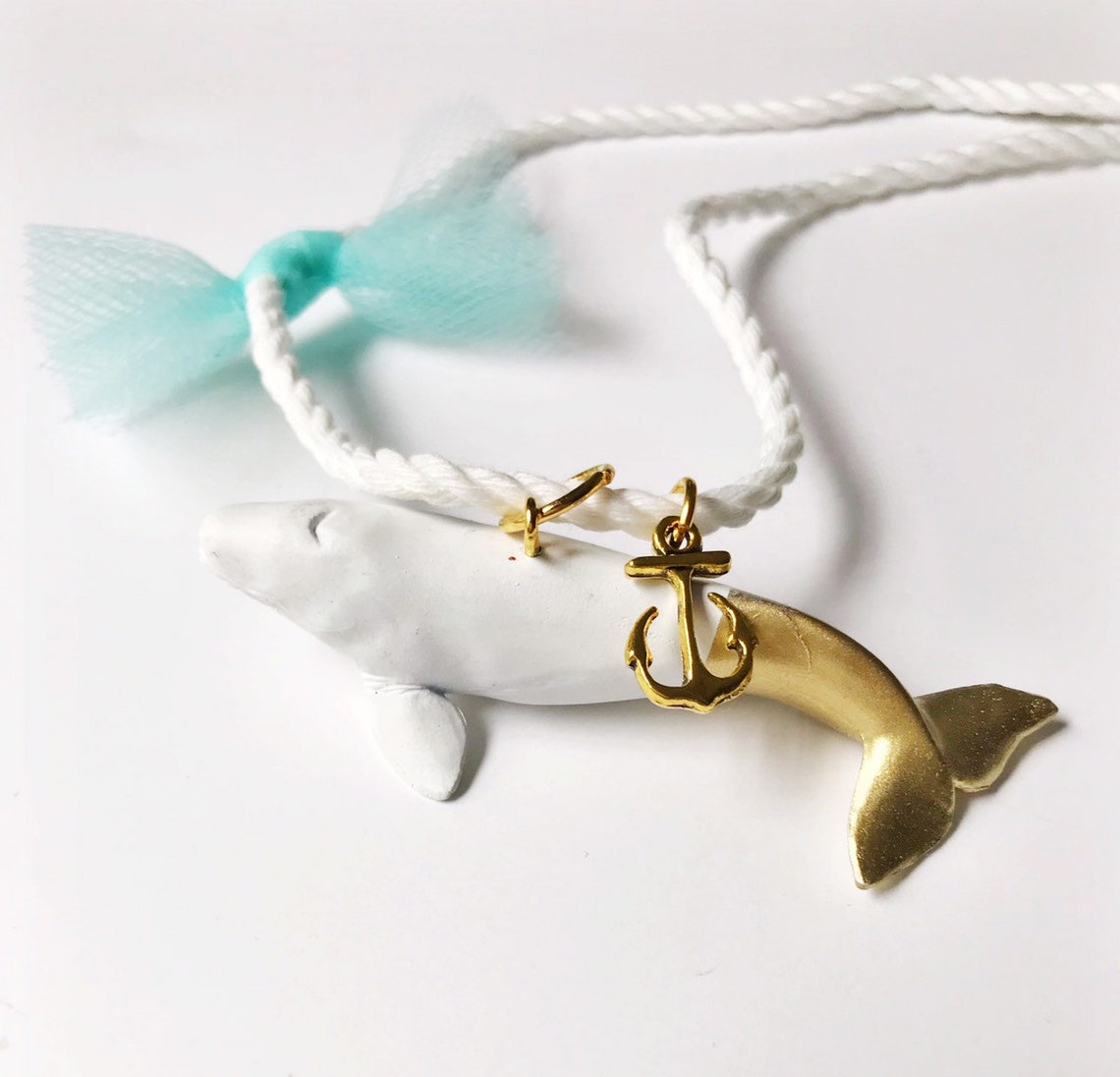 Beluga Whale Necklace in Gold With Anchor Etsy