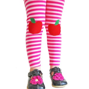 Apple Leggings, Girls Knee Patch, Pink Stripe Leggings / Back to School image 2