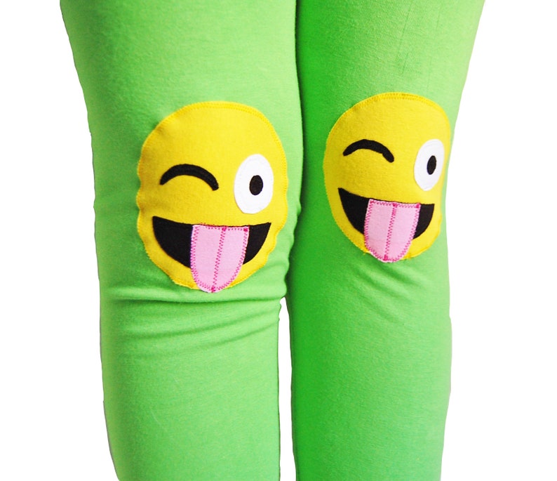 Girls Emoji Knee Patch Leggings. image 2