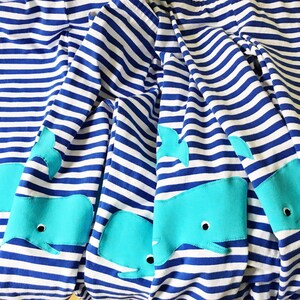 Whale Applique Leggings in Royal Blue Stripe, Handmade Girls Whale Leggings image 6