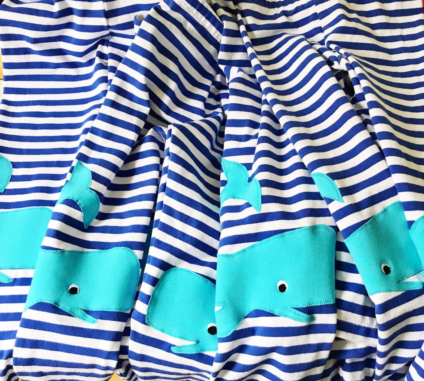 Whale Applique Leggings in Royal Blue Stripe, Handmade Girls Whale Leggings  