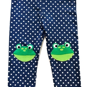 Frog Leggings for Kids in Navy Blue Polka Dot