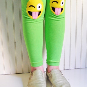 Girls Emoji Knee Patch Leggings. image 3