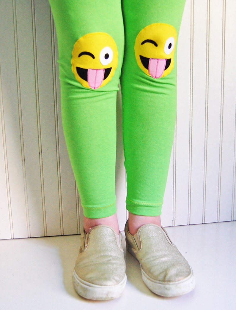 Girls Emoji Knee Patch Leggings. image 3