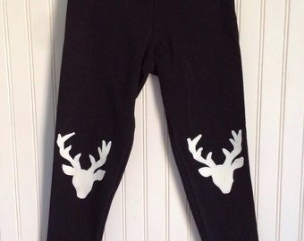 Black and White Deer Leggings, Toddler Girl Woodland Holiday Leggings