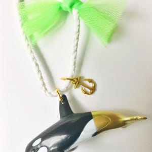 Girls Orca Necklace with Anchor Charm and Tulle Bow image 2