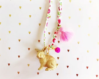 Kids Bunny Tassel Necklace with Rose Charm