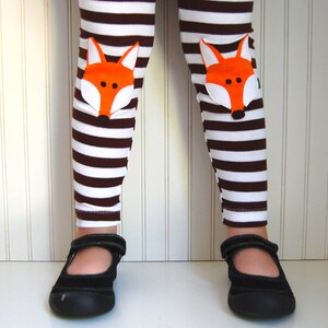 Fox Knee Patch, Brown Stripe Girls Leggings image 2