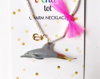 Girls Gold Dolphin Necklace with Tulle Bow and Star Charm