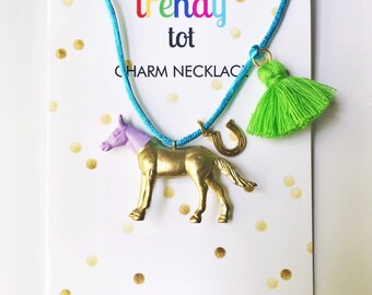 Jewelry for Little Girl, Personalized Horse Necklace, Gold Horse Necklace, Custom Necklace for Girl, Flower Girl Gift