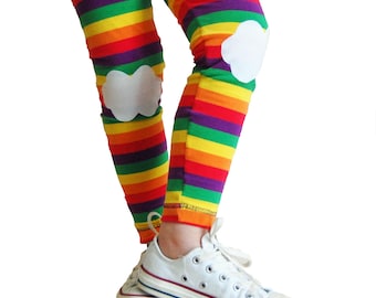 Rainbow Baby Stripe Leggings with Cloud Kneepatches for Crawling Babies