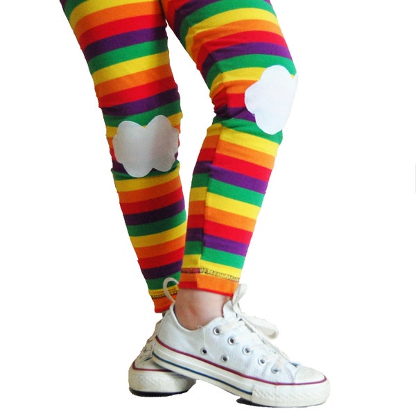 Rainbow Leggings with Cloud Kneepatches for Kids Girls