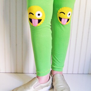 Girls Emoji Knee Patch Leggings. image 5