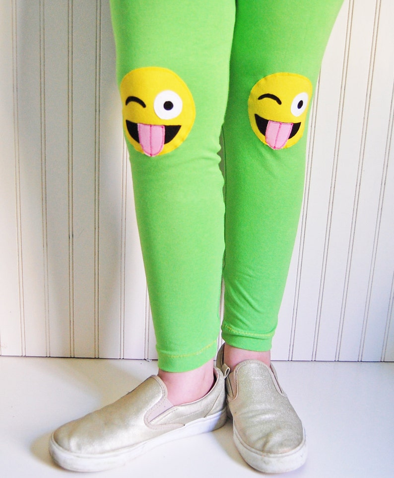 Girls Emoji Knee Patch Leggings. image 5