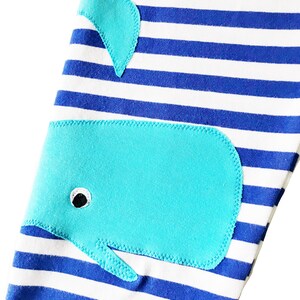 Whale Applique Leggings in Royal Blue Stripe, Handmade Girls Whale Leggings image 4