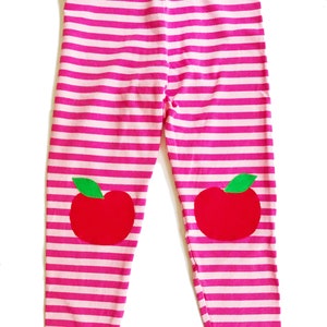 Apple Leggings, Girls Knee Patch, Pink Stripe Leggings / Back to School image 5