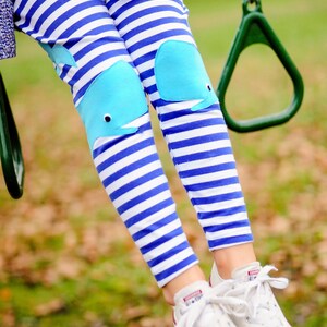 Whale Applique Leggings in Royal Blue Stripe, Handmade Girls Whale Leggings image 5