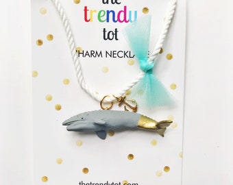 Girls Grey Whale Necklace with Anchor Charm and Bow