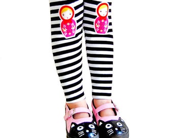 Russian Nesting Doll Striped Leggings, Toddler Leggings