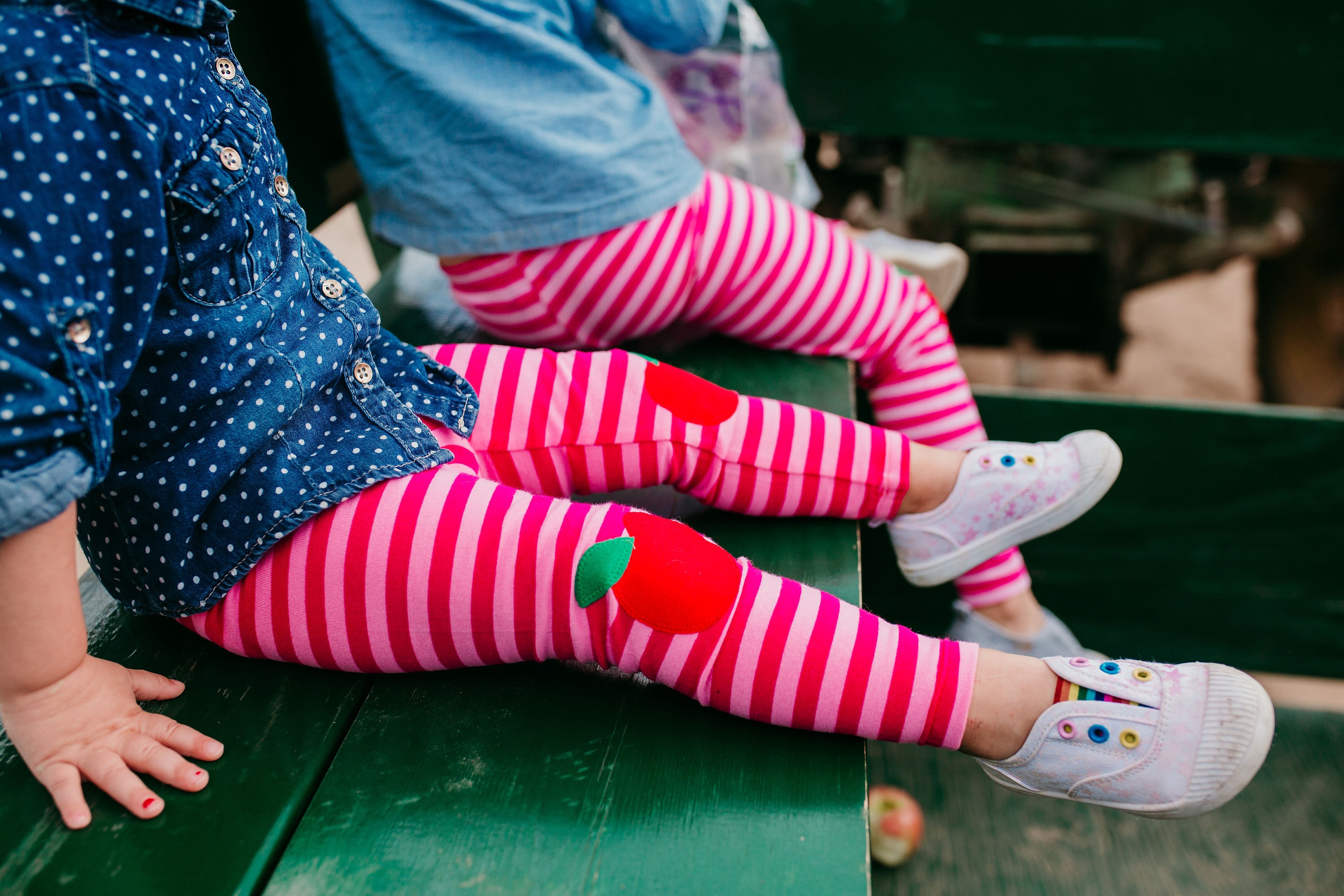 Apple Leggings, Girls Knee Patch, Pink Stripe Leggings / Back to School