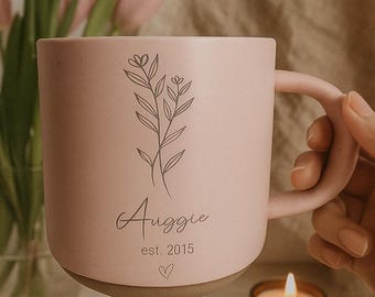 Personalized Engraved Ceramic Coffee Mug: Custom Floral Text Gift