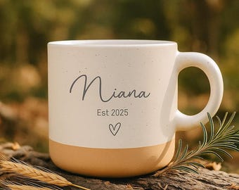 Personalized Engraved Stoneware Mug: Custom Text, Unglazed Base