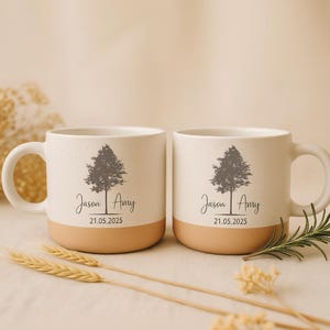 Set of 2 Personalised Engraved Engagement Pottery Mug, Custom Wedding Mugs, Engagement Gifts, Wedding Gifts for Couple, Bridal Shower Gifts