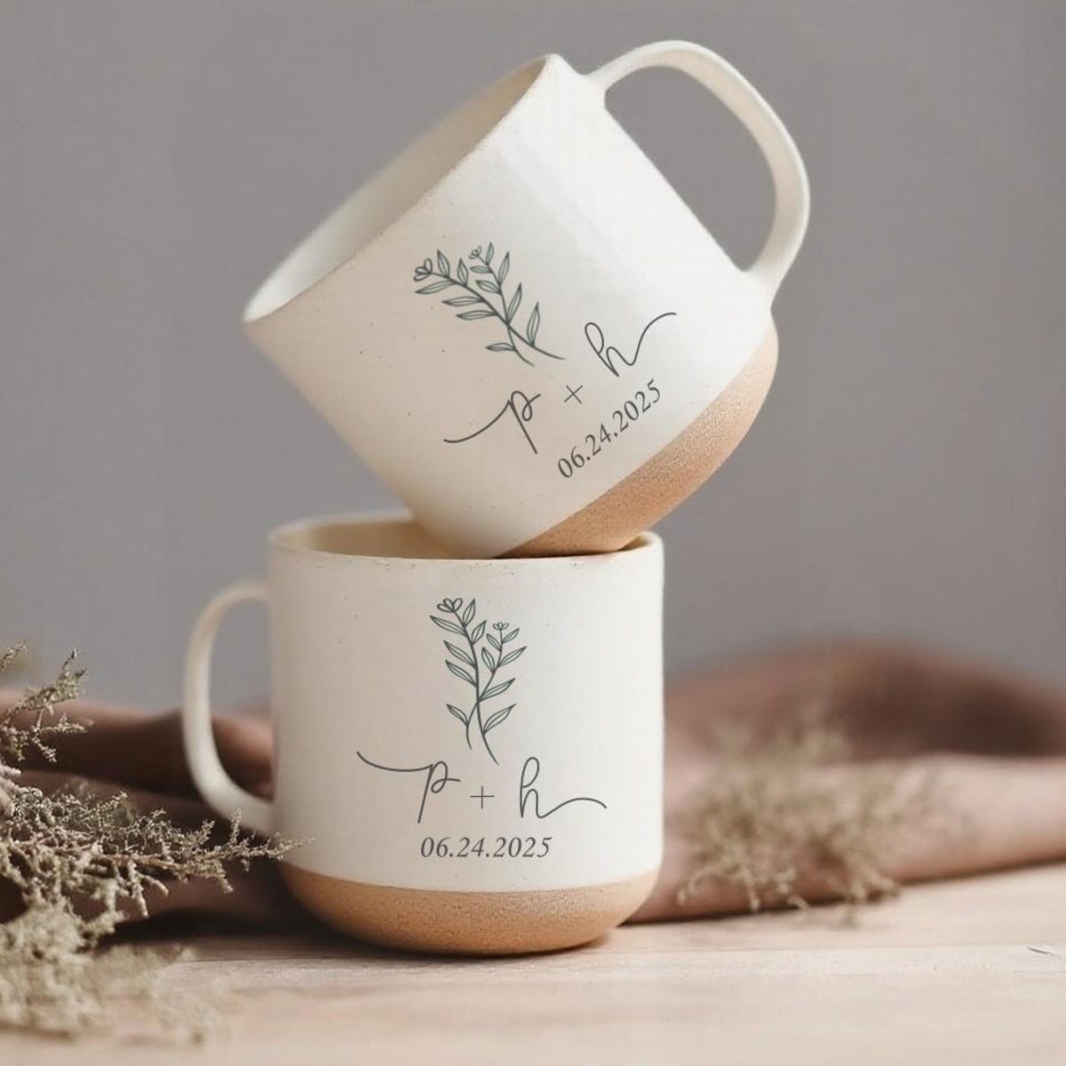 Personalised Engraved Engagement Pottery Mug