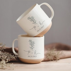 Personalised Engraved Engagement Pottery Mug, Custom Wedding Mugs, Engagement Gifts, Wedding Gifts for Couple, Bridal Shower Gifts
