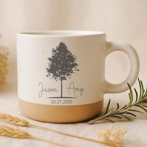 Personalised Engraved Engagement Pottery Mug, Custom Wedding Mugs, Engagement Gifts, Wedding Gifts for Couple, Bridal Shower Gifts