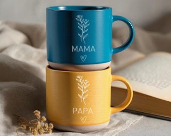 Personalized ceramic mug with your text, Stoneware mug with your own engraving, Natural and unglazed base