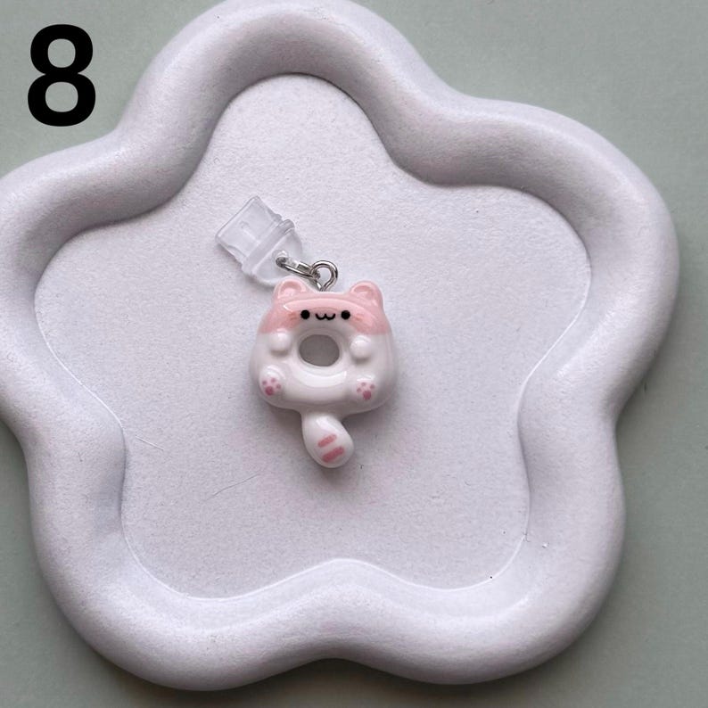 Cat eReader Charms, Cute Kitty Clay Phone Charms, Donut Charm Accessory, Dust Plug Keychain, Bookish Charm Gifts, Audio Dust Plug Port Cat Donut 8