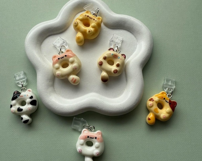Cat eReader Charms, Cute Kitty Clay Phone Charms, Donut Charm Accessory, Dust Plug Keychain, Bookish Charm Gifts, Audio Dust Plug Port