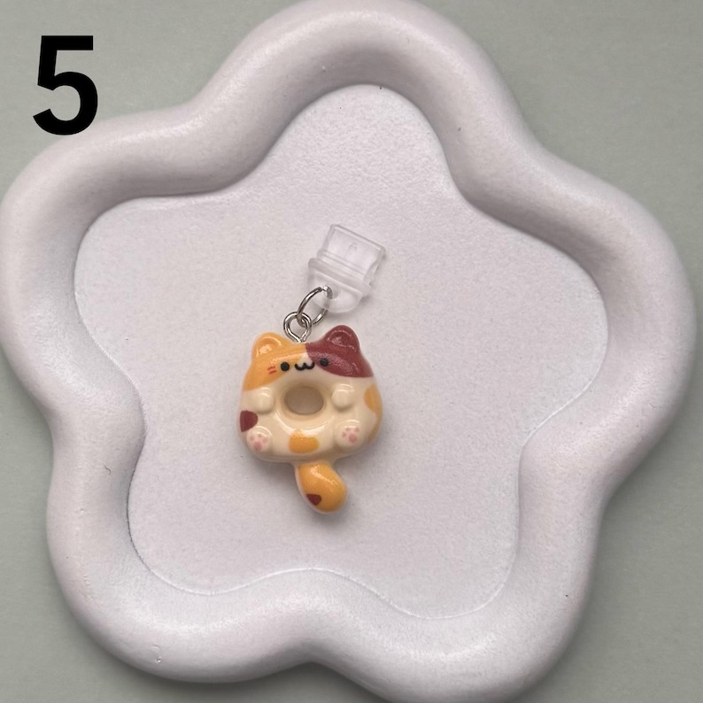 Cat eReader Charms, Cute Kitty Clay Phone Charms, Donut Charm Accessory, Dust Plug Keychain, Bookish Charm Gifts, Audio Dust Plug Port Cat Donut 5