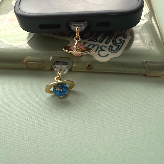 Planet eReader Charms, Cute Space Phone Charms, Kindle Charm Accessories, Dust Plug Keychain, Bookish Charm Gifts, Audio Dust Plug Port