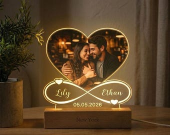 Custom Photo Infinity Love Lamp, Personalized Couple Names Date Night Light, Personalized Anniversary Gift for Girlfriend Boyfriend